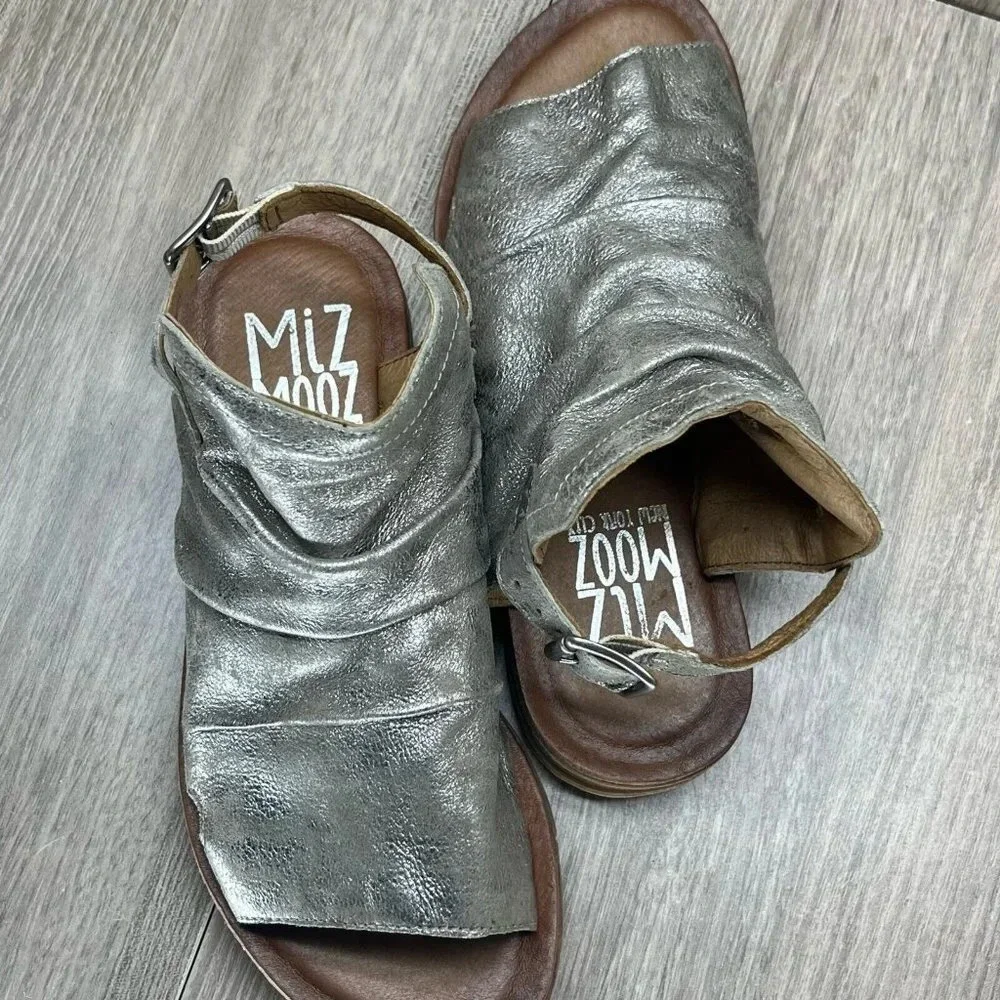 Miz Mooz Sandals Womens 36 US 5.5-6 Fallon Metallic Slingback Gladiator Silver - Picture 11 of 12